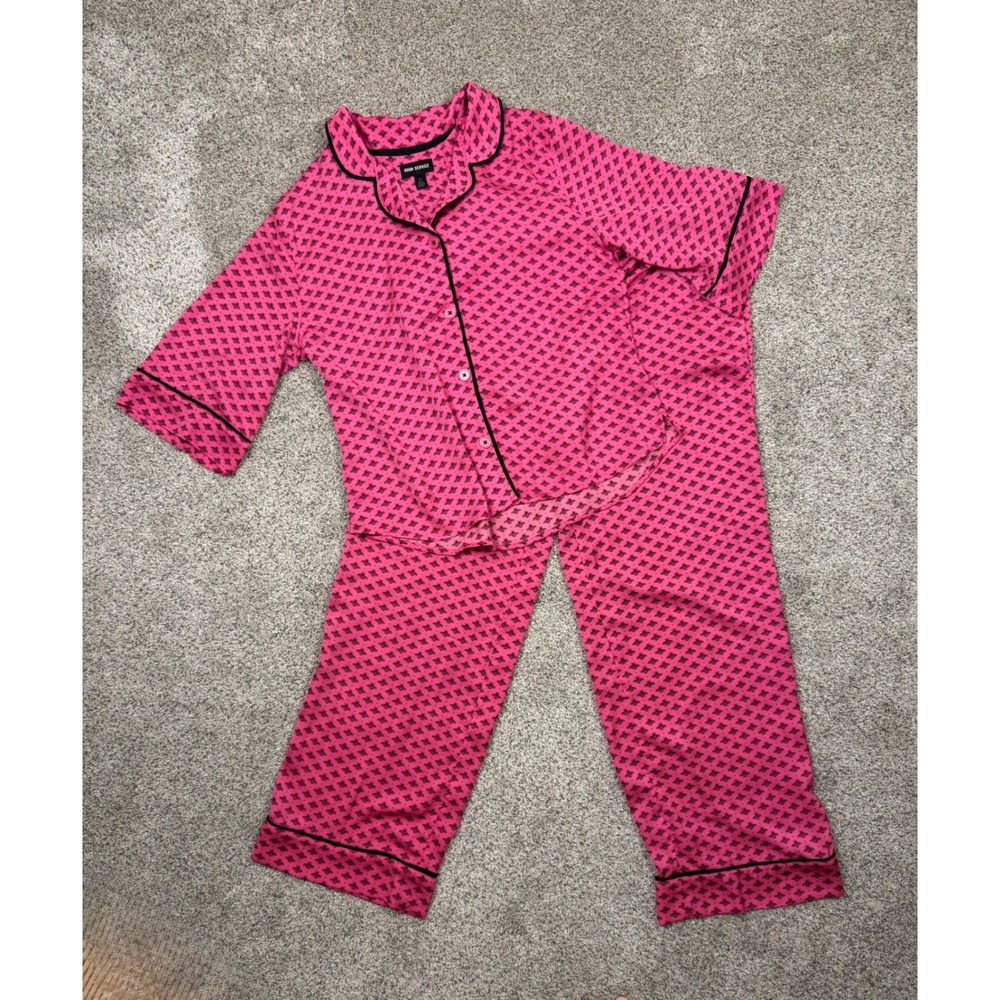 Room Service Pink Bee Print Pajama Set Short Sleeve Top Wide Leg‎ Pants Large